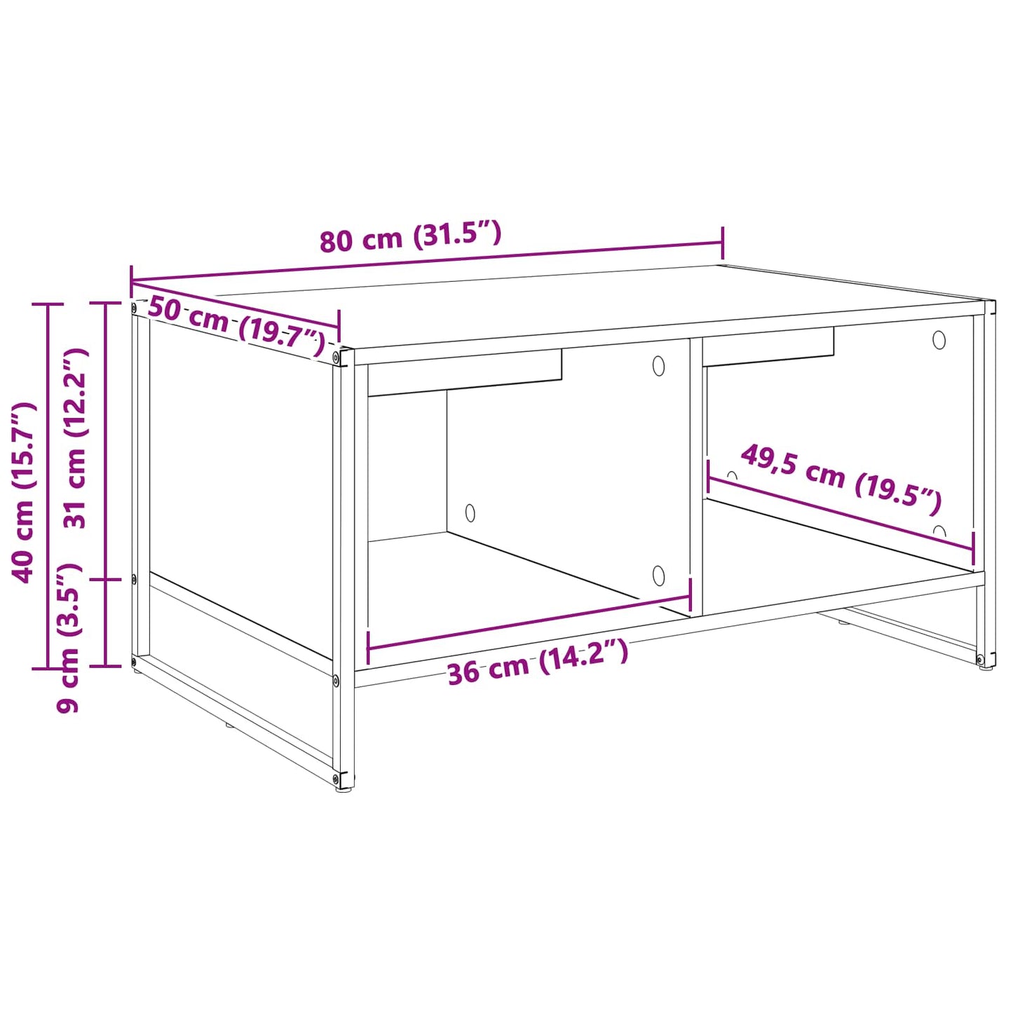 Coffee Table Grey Sonoma 80 x 50 x 40 cm Engineered Wood