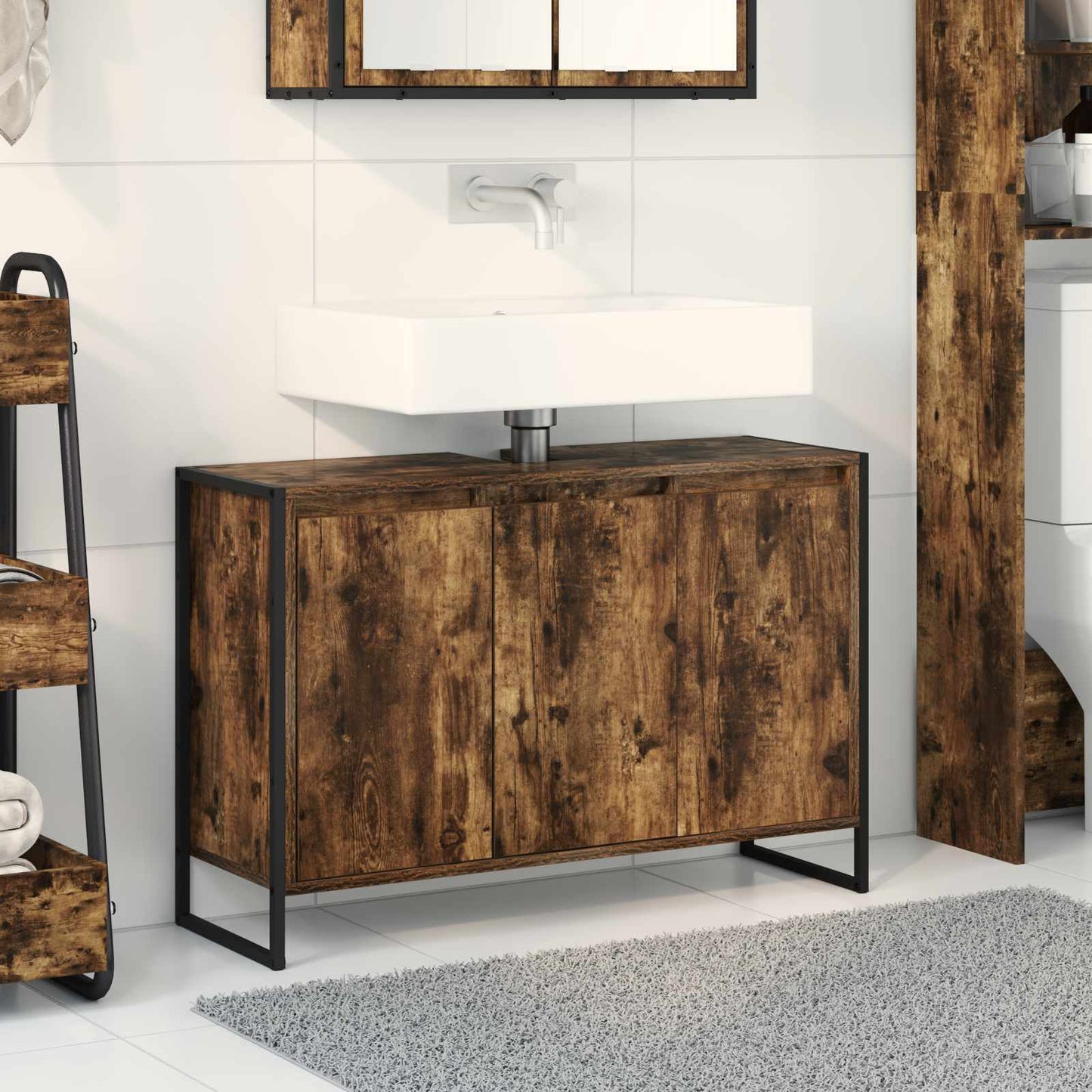 Bathroom Cabinet Smoke Oak 90 x 30 x 60 cm Engineered Wood
