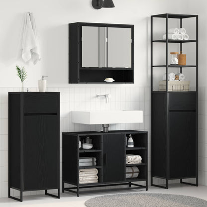Bathroom Cabinet Black Oak 40 x 30 x 180 cm Engineered Wood
