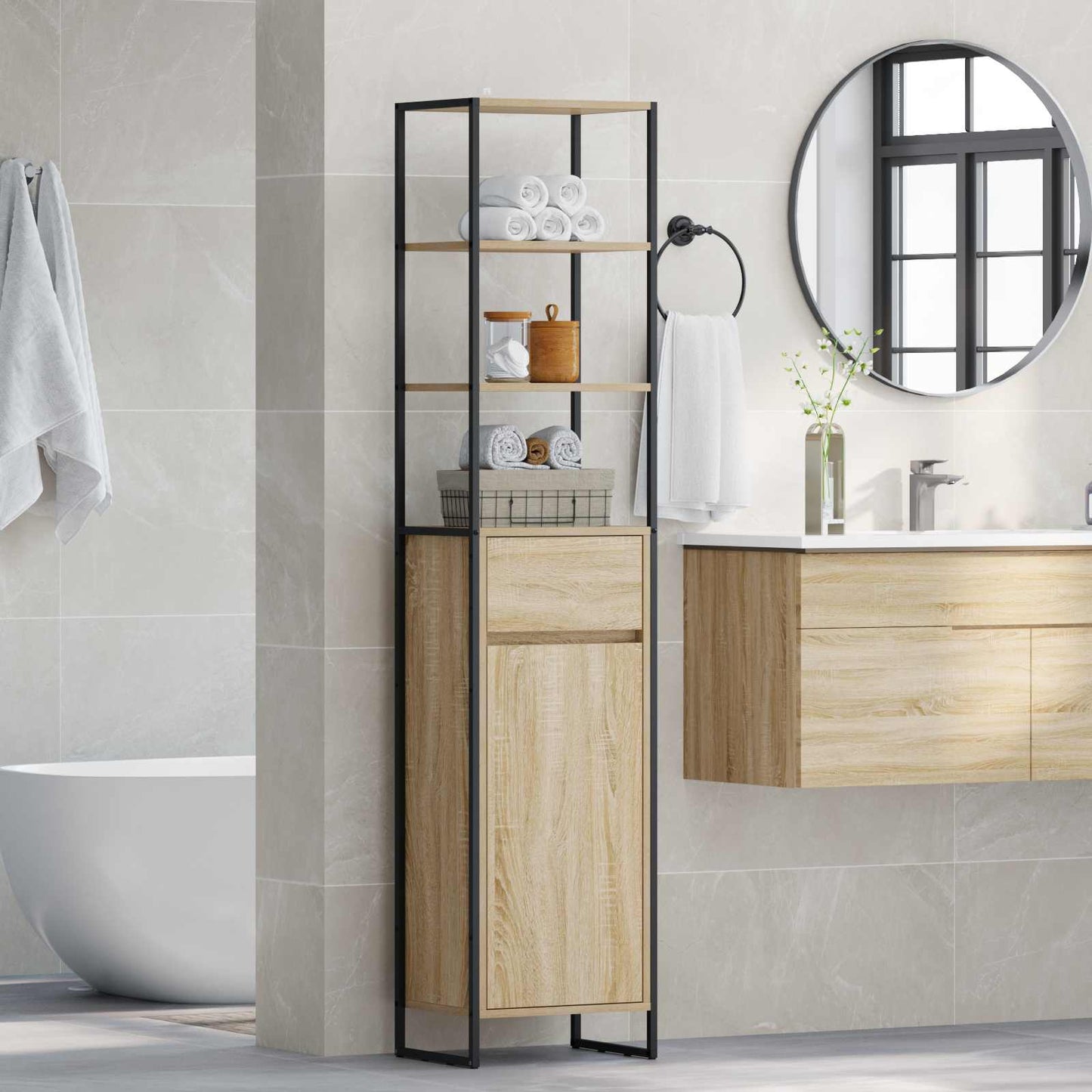 Bathroom Cabinet Sonoma 40 x 30 x 180 cm Engineered Wood