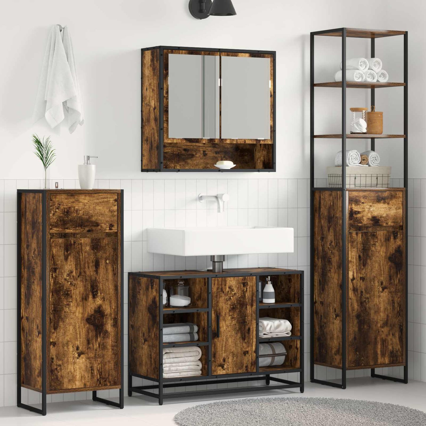 Bathroom Cabinet Smoke Oak 40 x 30 x 180 cm Engineered Wood