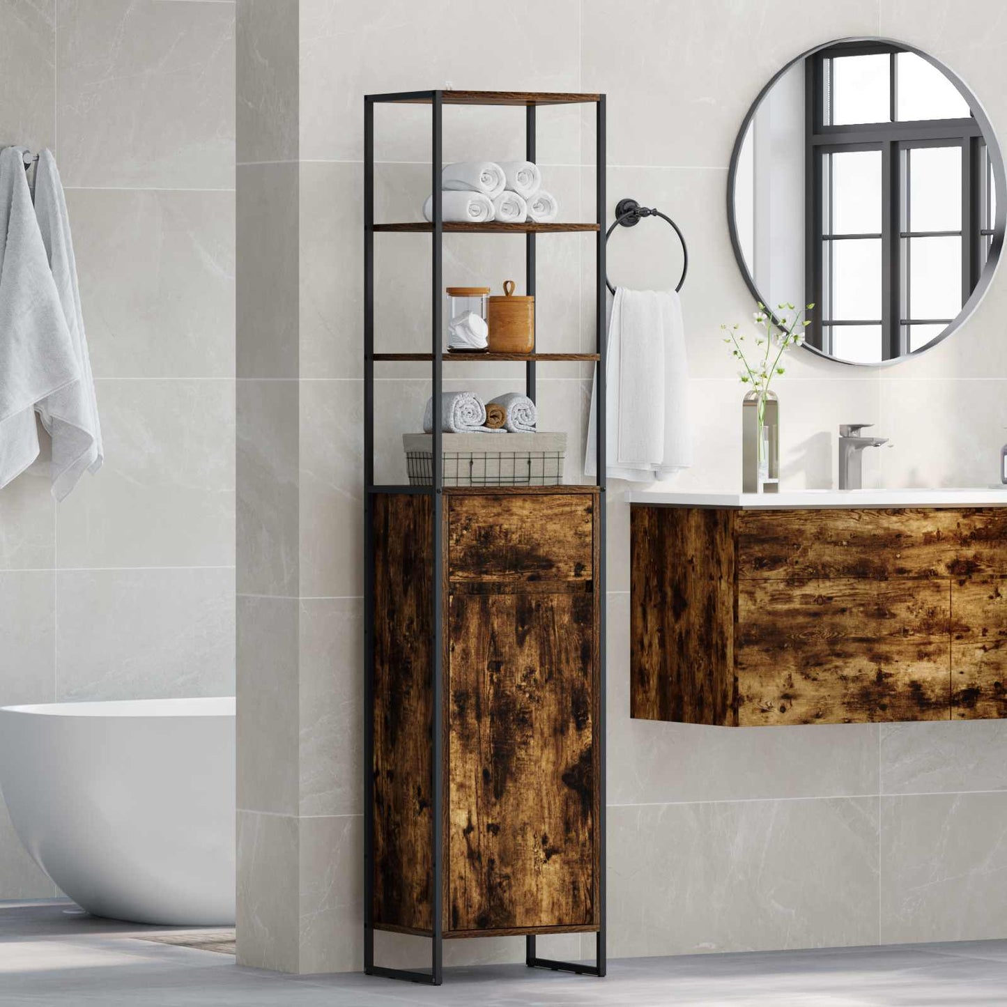 Bathroom Cabinet Smoke Oak 40 x 30 x 180 cm Engineered Wood