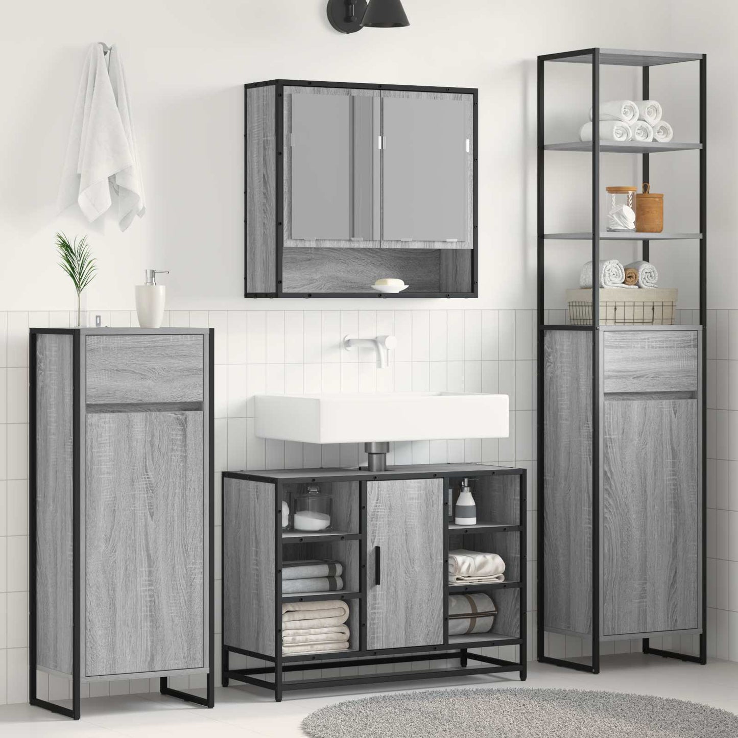 Bathroom Cabinet Grey Sonoma 40 x 30 x 180 cm Engineered Wood