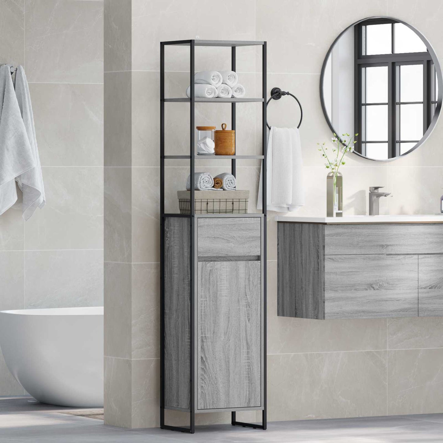 Bathroom Cabinet Grey Sonoma 40 x 30 x 180 cm Engineered Wood