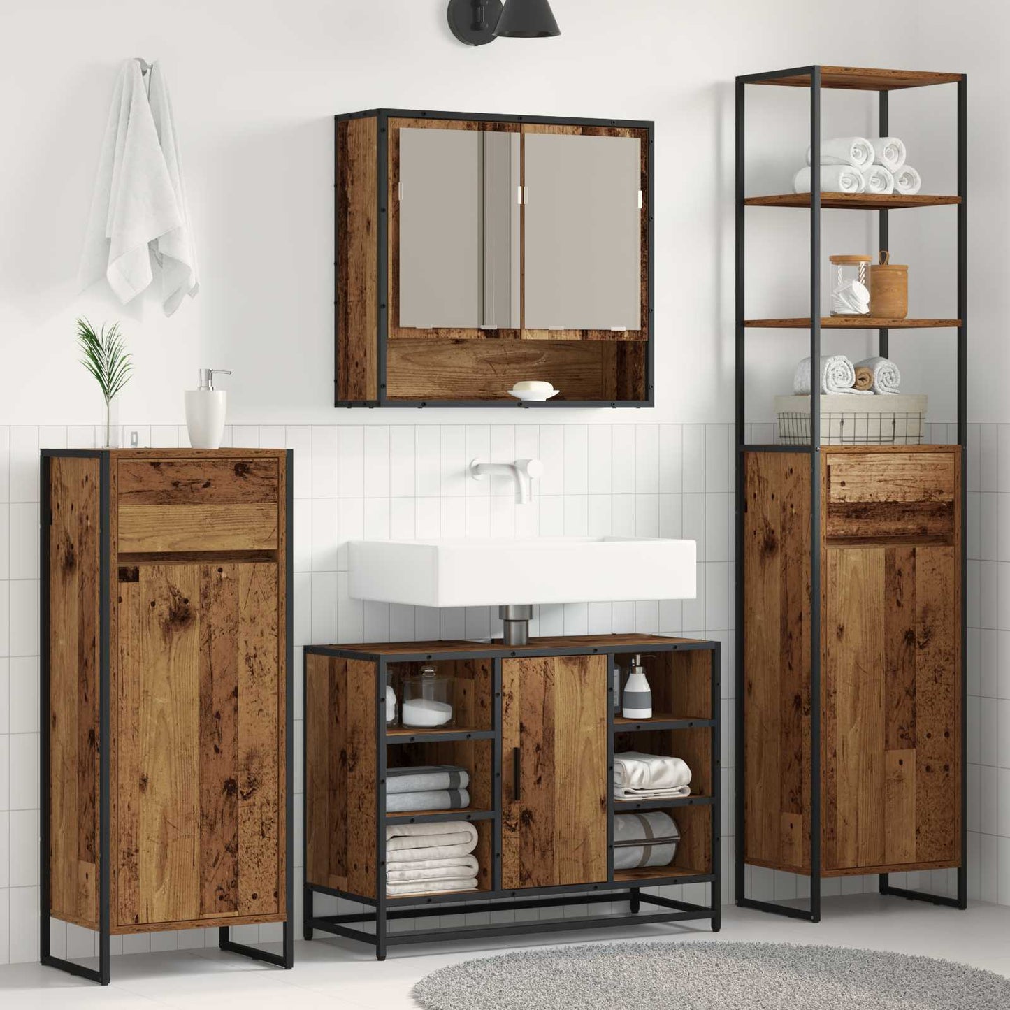 Bathroom Cabinet Old Wood 40 x 30 x 180 cm Engineered Wood