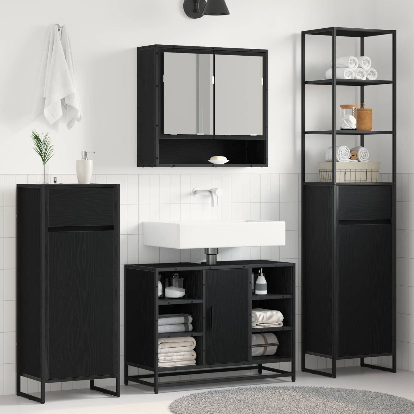 Bathroom Cabinet Black Oak 40 x 30 x 100 cm Engineered Wood