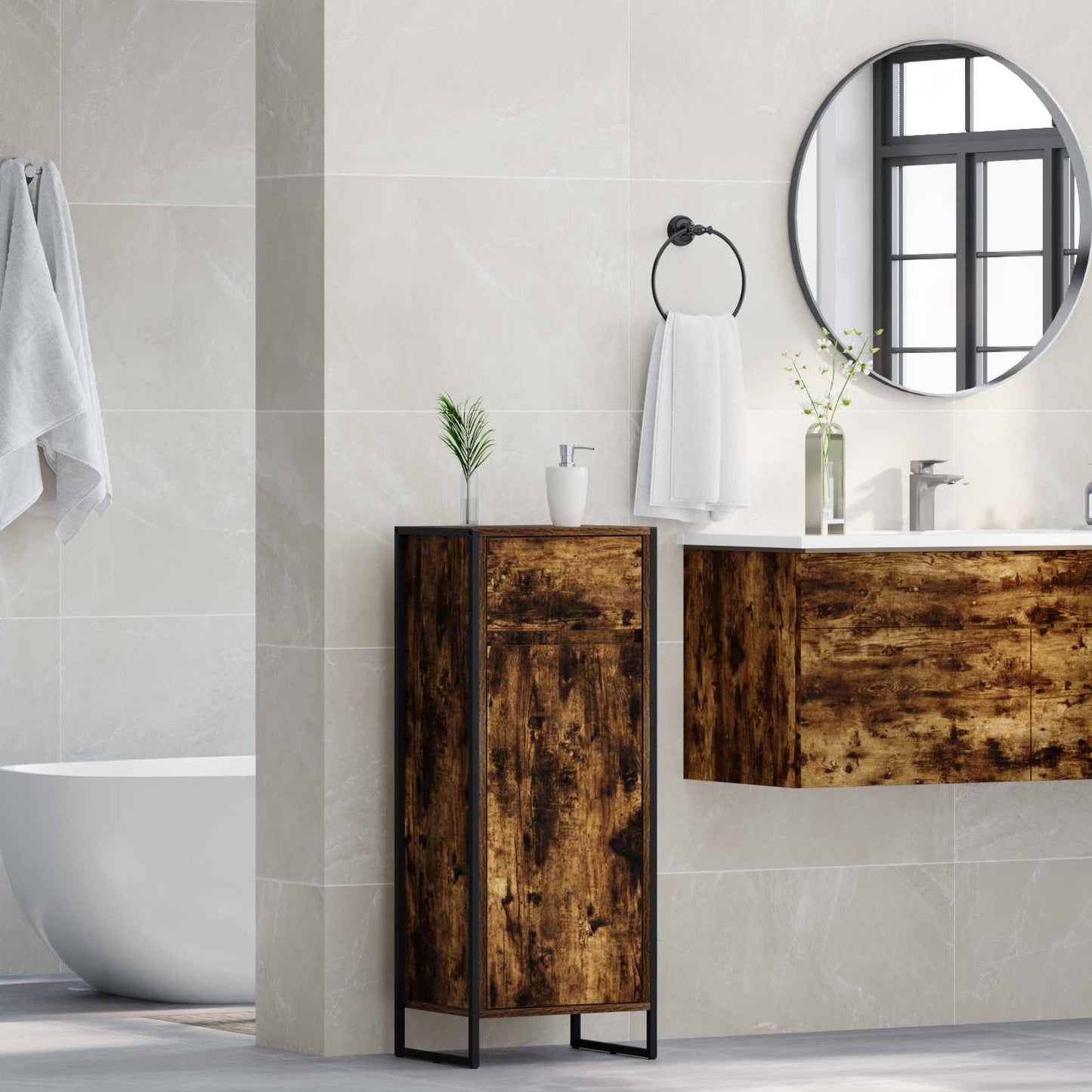 Bathroom Cabinet Smoke Oak 40 x 30 x 100 cm Engineered Wood
