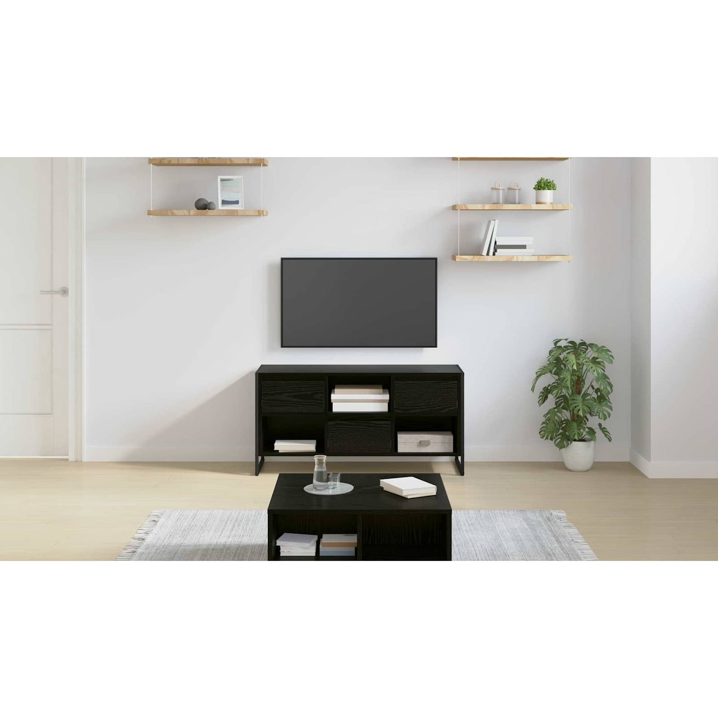 TV Cabinet Black Oak 100 x 36 x 49.5 cm Engineered Wood