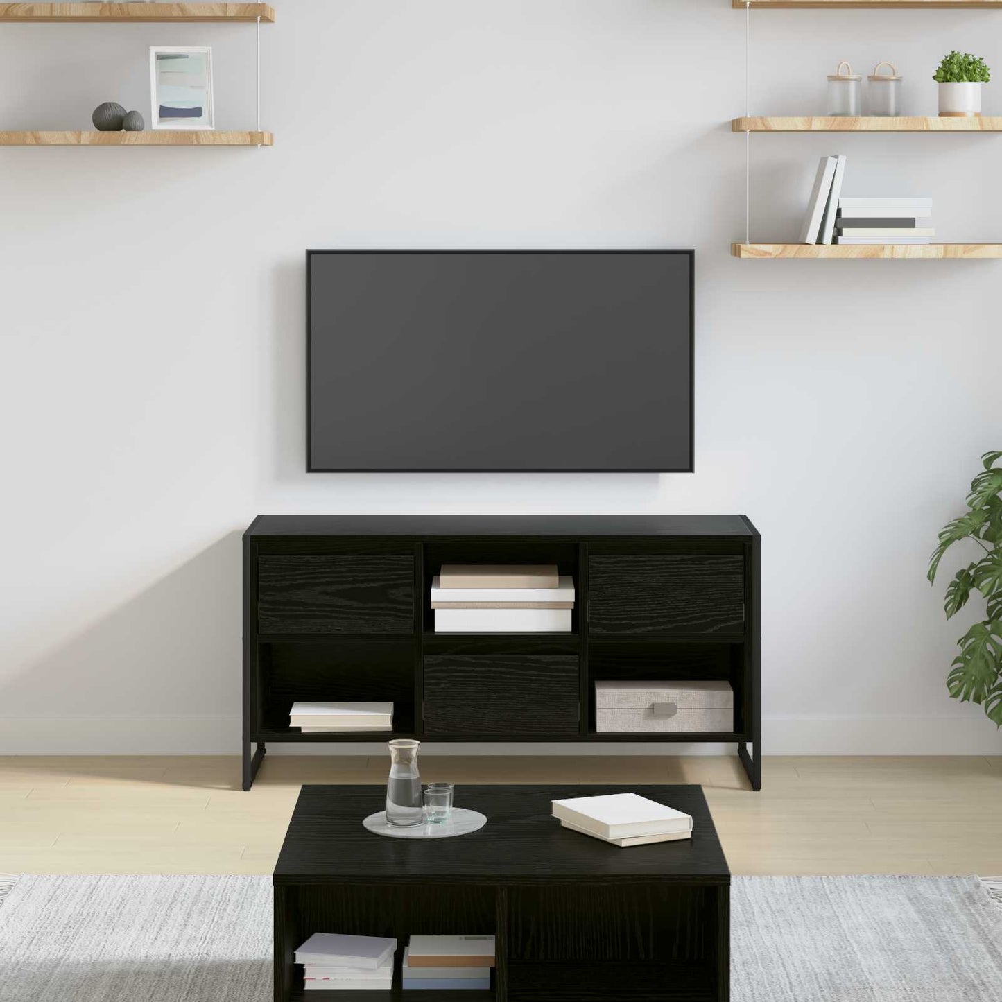 TV Cabinet Black Oak 100 x 36 x 49.5 cm Engineered Wood