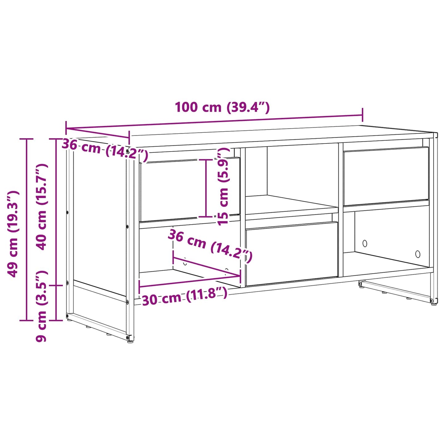 TV Cabinet Smoke Oak 100 x 36 x 49.5 cm Engineered Wood