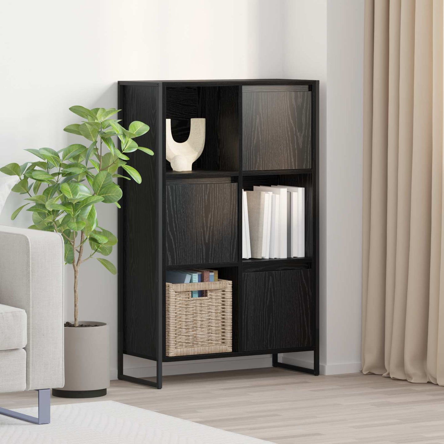 Book Cabinet Black Oak 68 x 30 x 108.5 cm Engineered Wood