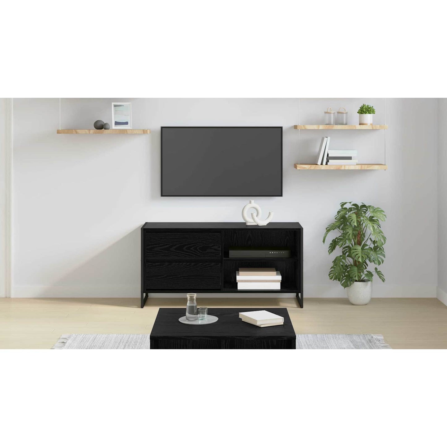 TV Cabinet Black Oak 100 x 36 x 49.5 cm Engineered Wood