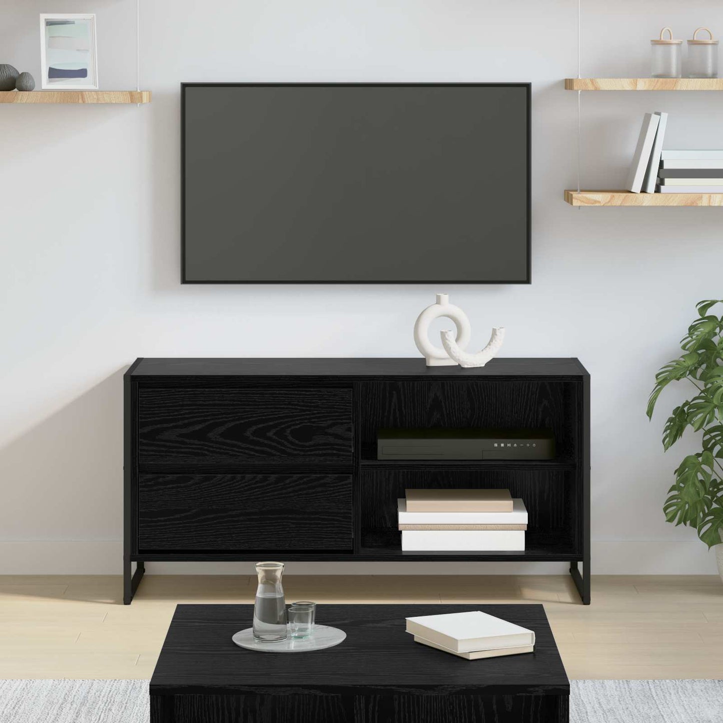 TV Cabinet Black Oak 100 x 36 x 49.5 cm Engineered Wood
