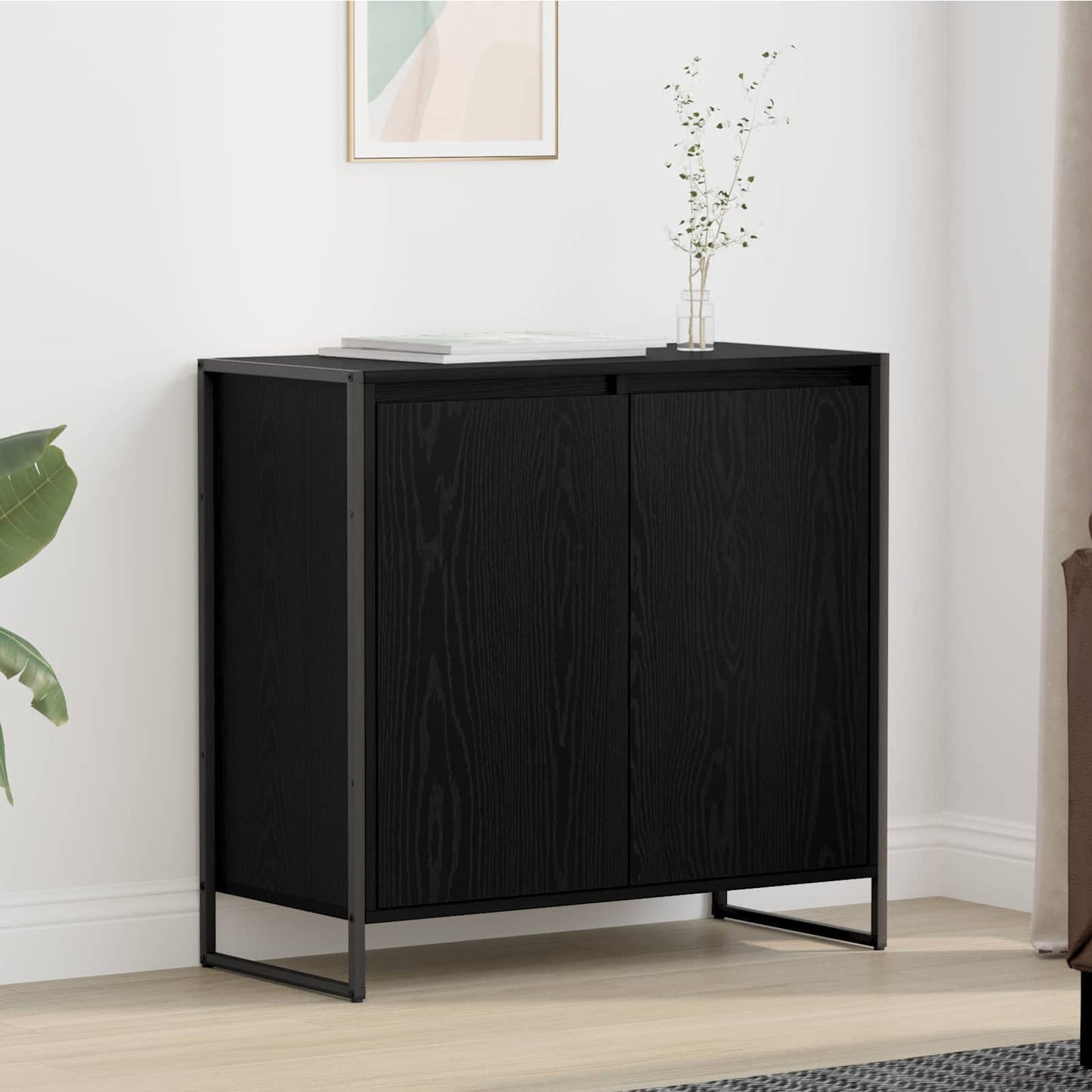 Side Cabinet Black Oak 79 x 36 x 75 cm Engineered Wood