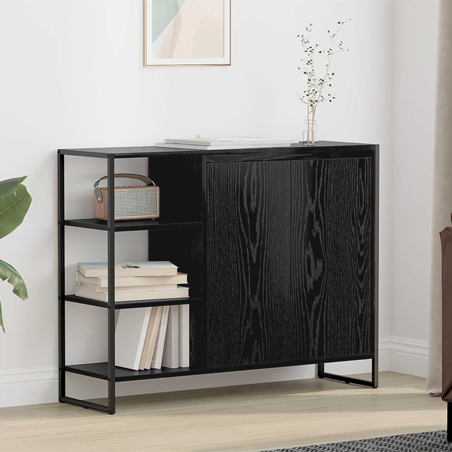 Side Cabinet Black Oak 96.5 x 30 x 75 cm Engineered Wood