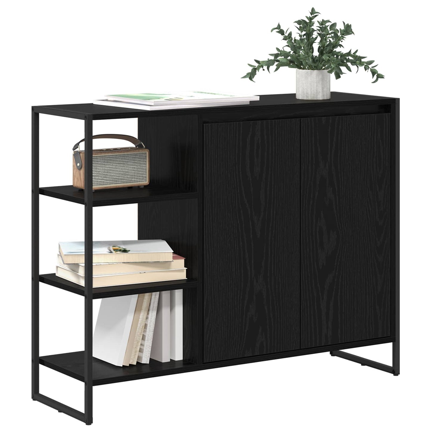 Side Cabinet Black Oak 96.5 x 30 x 75 cm Engineered Wood