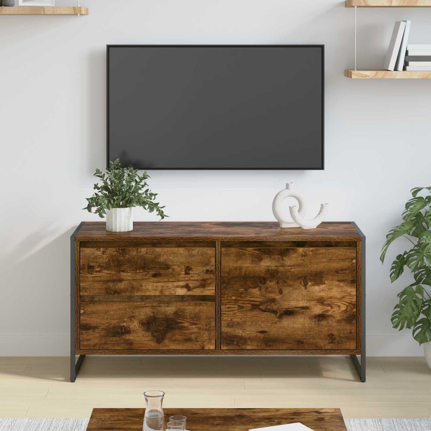 TV Cabinet Smoke Oak 100 x 36 x 49.5 cm Engineered Wood