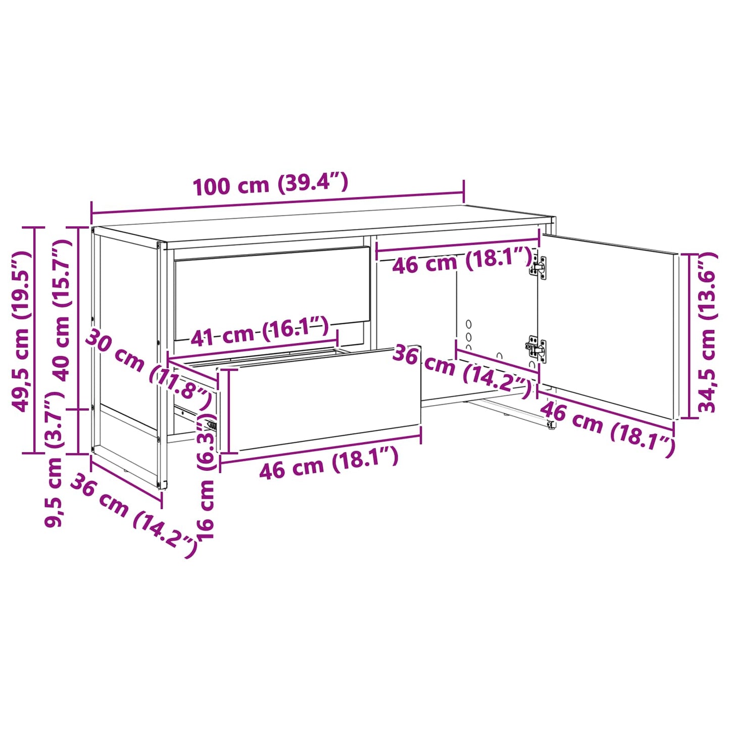TV Cabinet Artisian Oak 100 x 36 x 49.5 cm Engineered Wood
