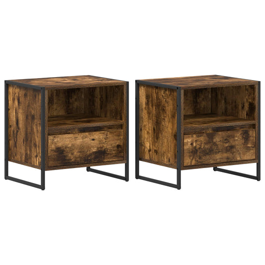 Bedside Table 2 pcs Smoke Oak 50 x 39.5 x 50 cm Engineered Wood