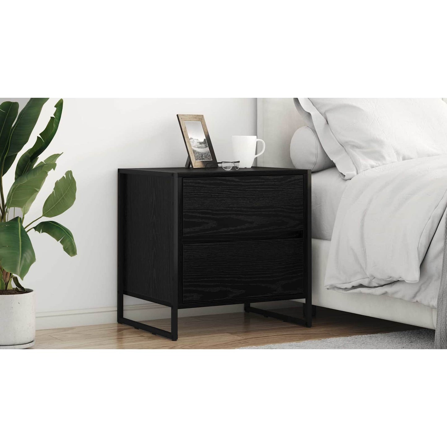 Bedside Table Black Oak 50 x 39.5 x 50 cm Engineered Wood