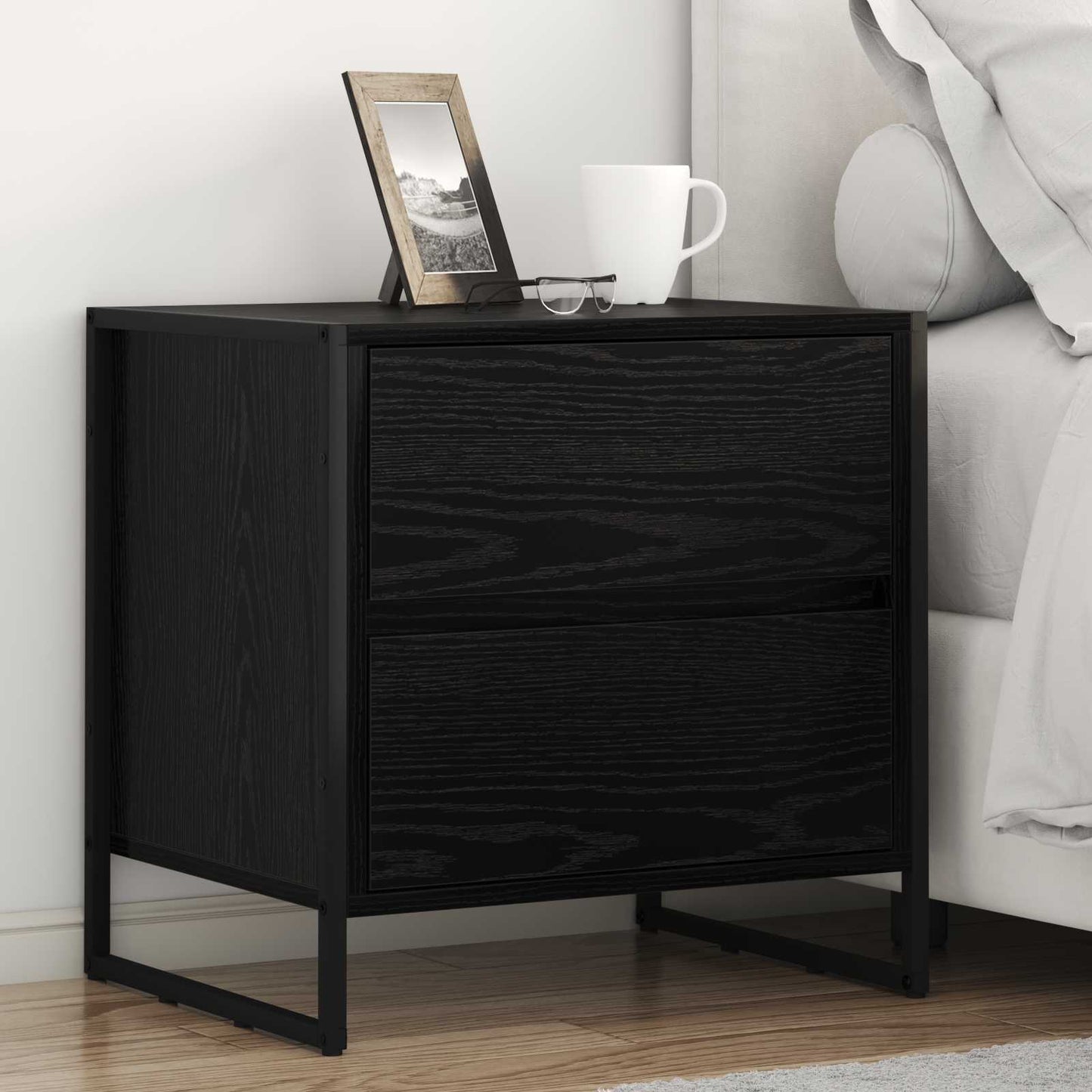 Bedside Table 2 pcs Black Oak 50 x 39.5 x 50 cm Engineered Wood