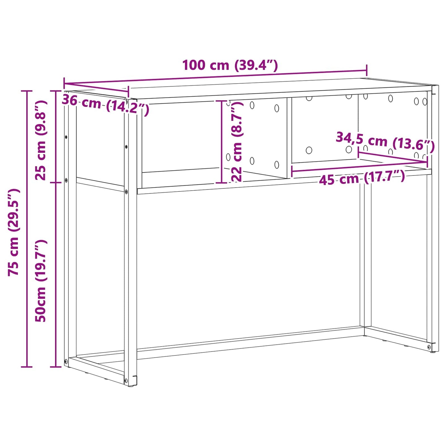 End Table Grey Sonoma 100 x 36 x 75 cm Engineered Wood