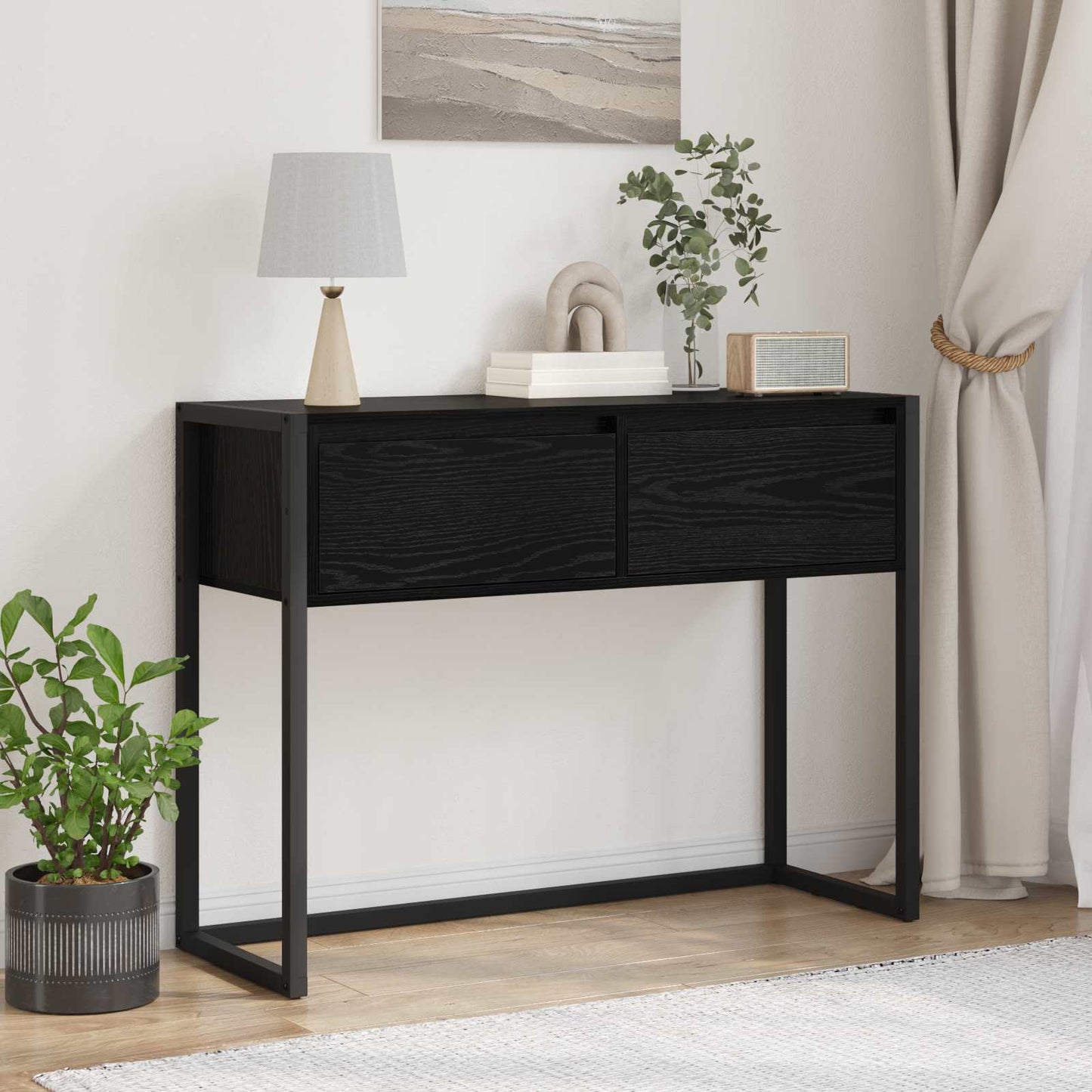 End Table Black Oak 100 x 36 x 75 cm Engineered Wood