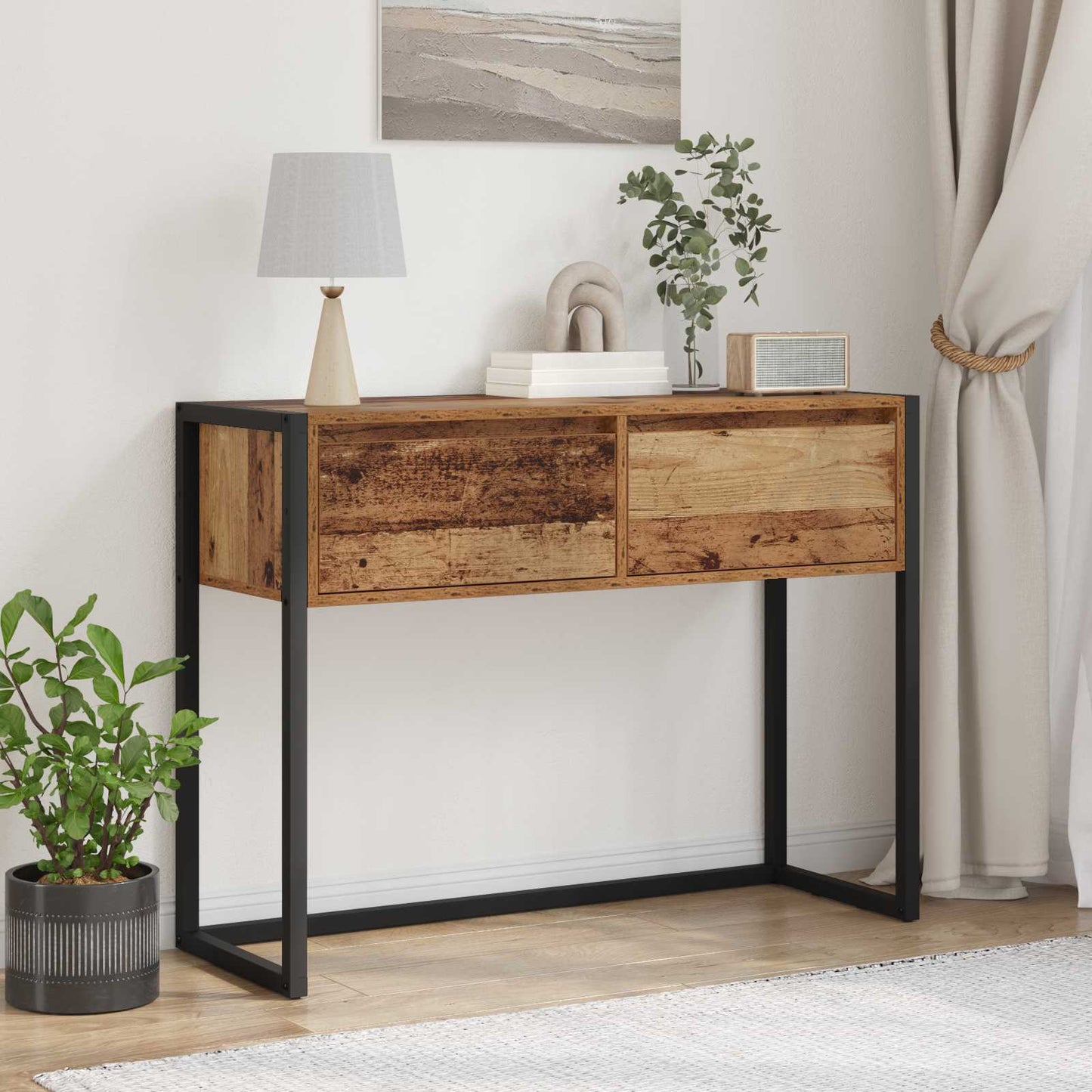 End Table with Drawer Old Wood 100 x 36 x 75 cm Engineered Wood