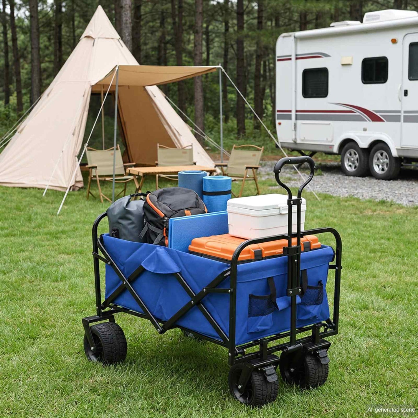 Folding Shopping Trolley with Breaks Blue 89 x 63 x 96 cm