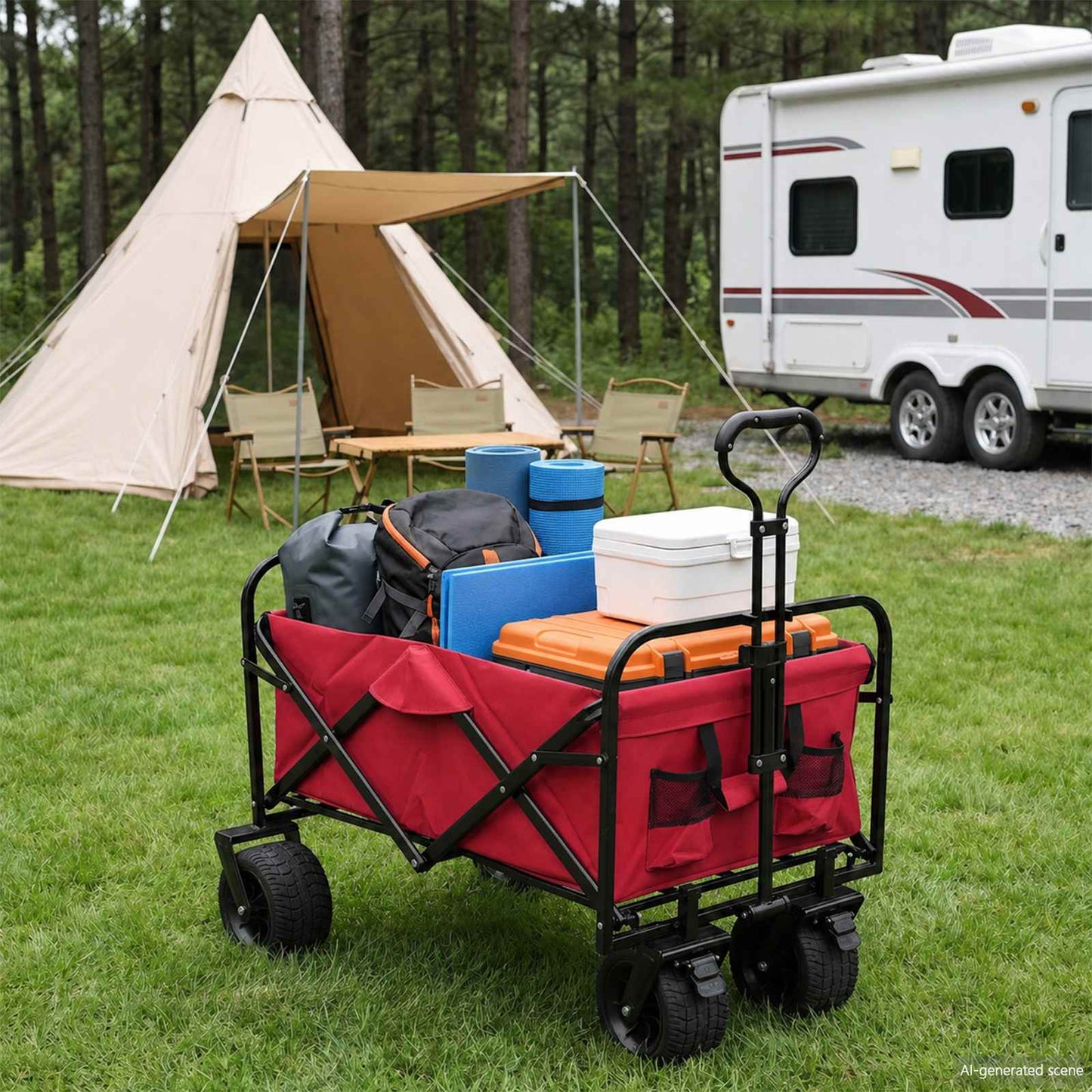 Folding Shopping Trolley with Breaks Red 89 x 63 x 96 cm