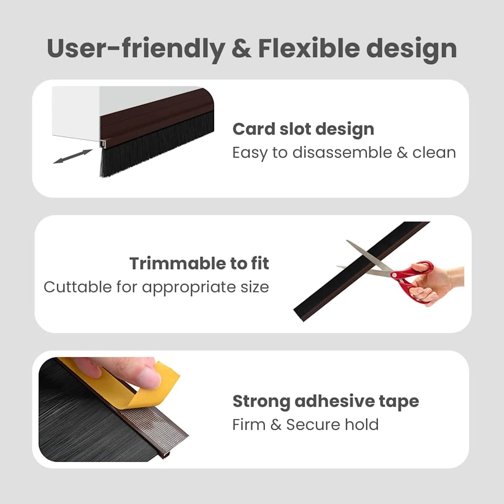 Self-adhesive Door Brush Seals 2 pcs Brown 100 cm