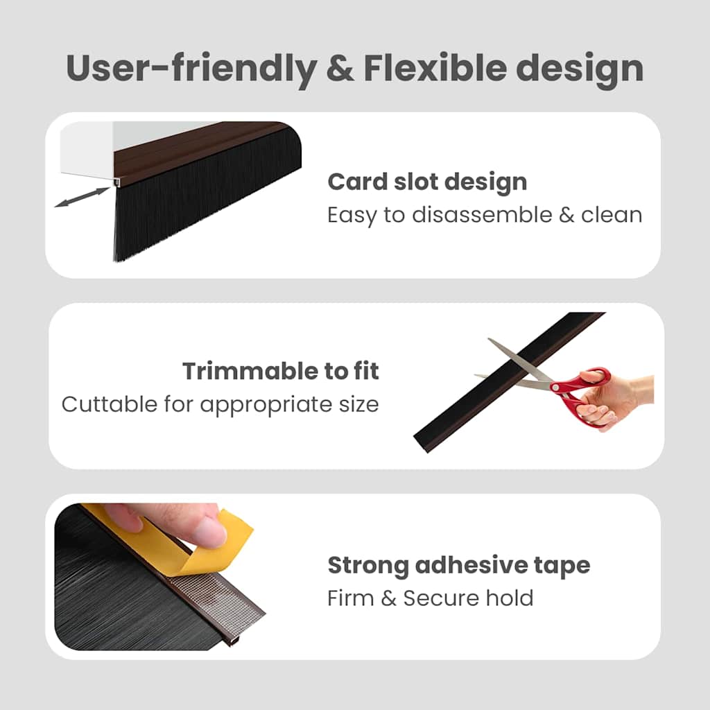 Self-adhesive Door Brush Seals 12 pcs Brown 100 cm
