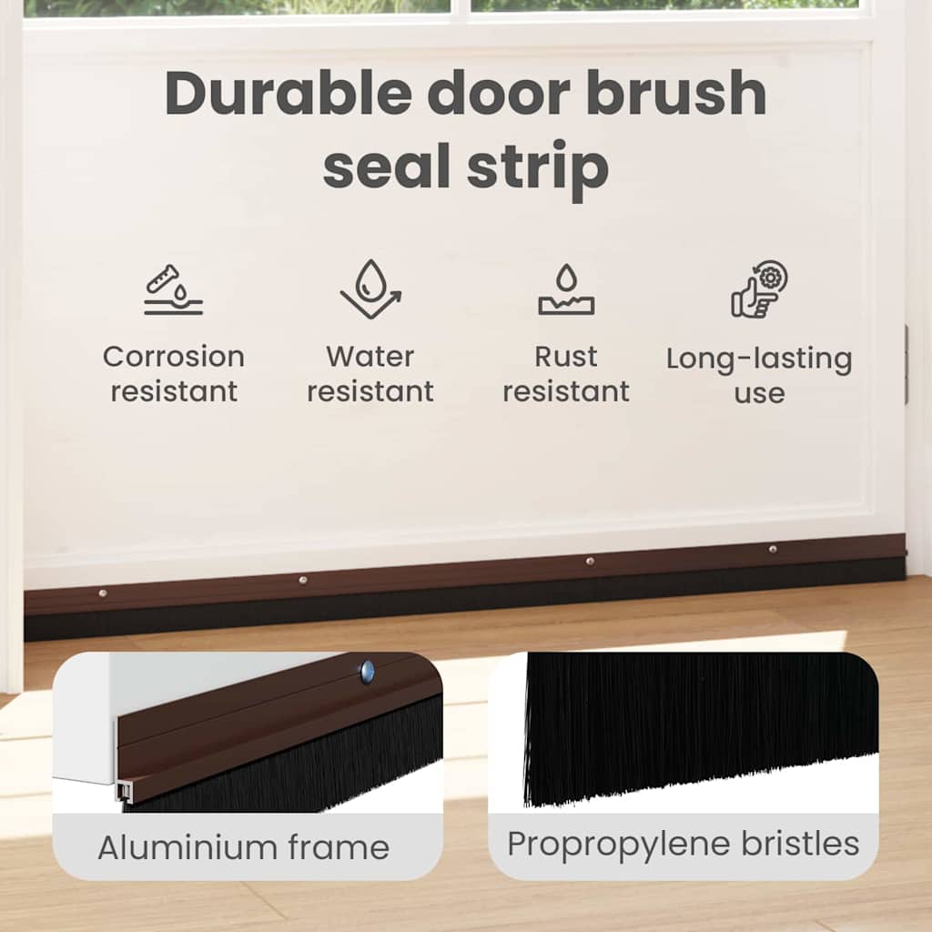 Screw-on Door Brush Seals 2 pcs Brown 100 cm Aluminium Alloy