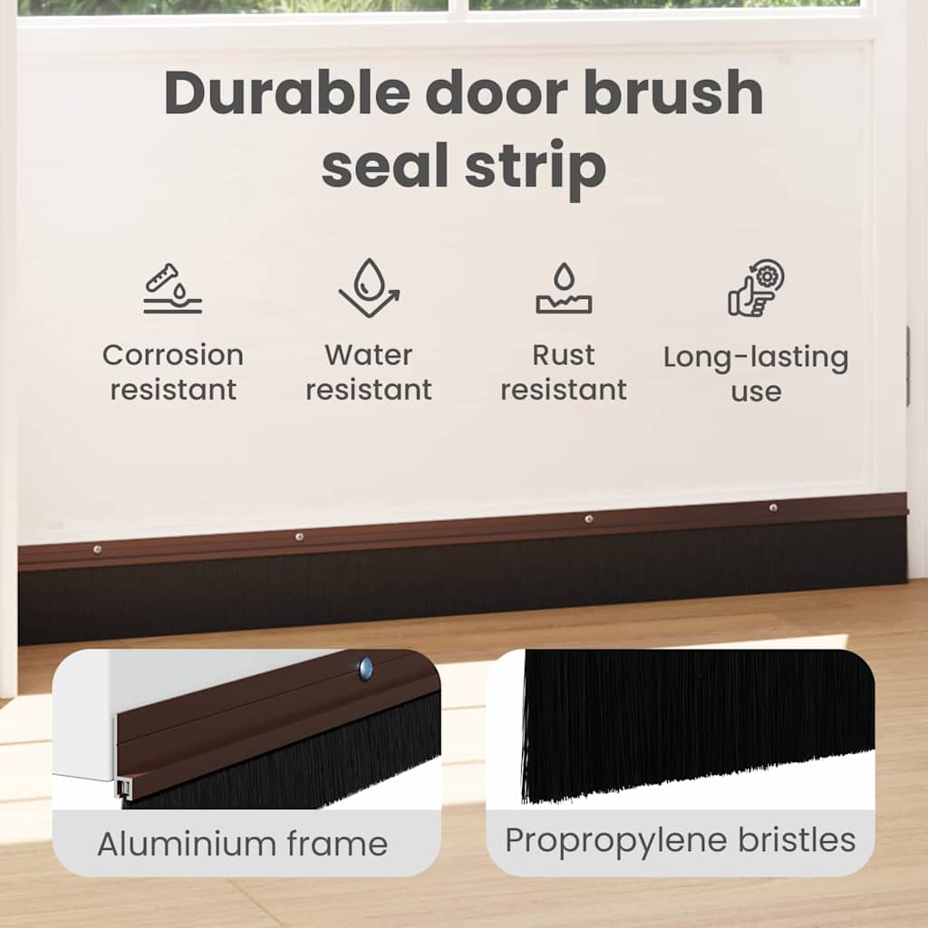 Screw-on Door Brush Seals 2 pcs Brown 100 cm Aluminium Alloy