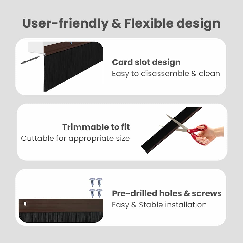 Screw-on Door Brush Seals 2 pcs Brown 100 cm Aluminium Alloy