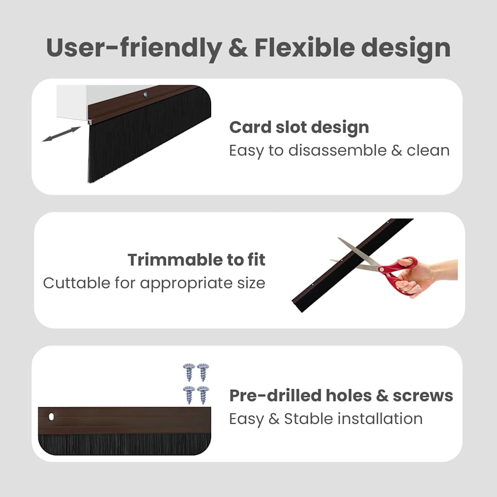 Screw-on Door Brush Seals 6 pcs Brown 100 cm Aluminium Alloy