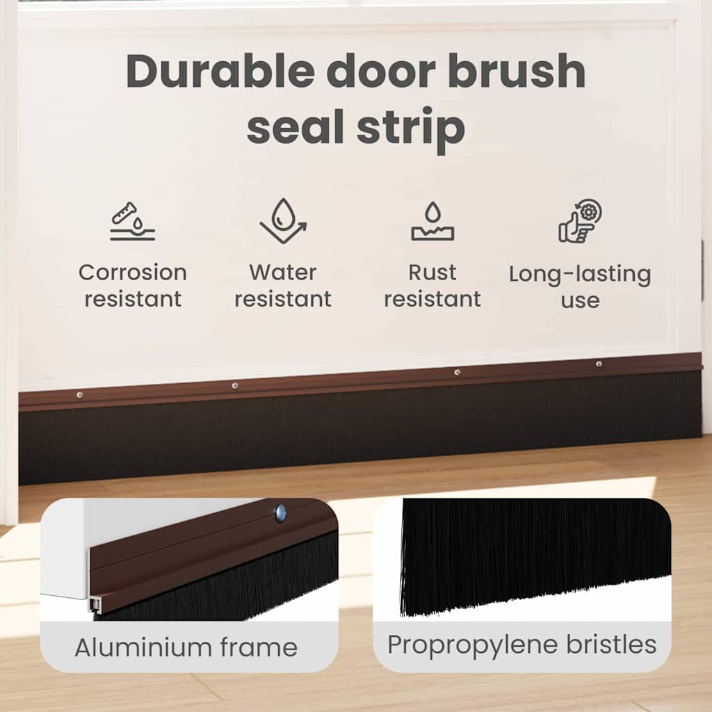 Screw-on Door Brush Seals 6 pcs Brown 100 cm Aluminium Alloy