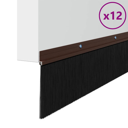 Screw-on Door Brush Seals 12 pcs Brown 100 cm Aluminium Alloy