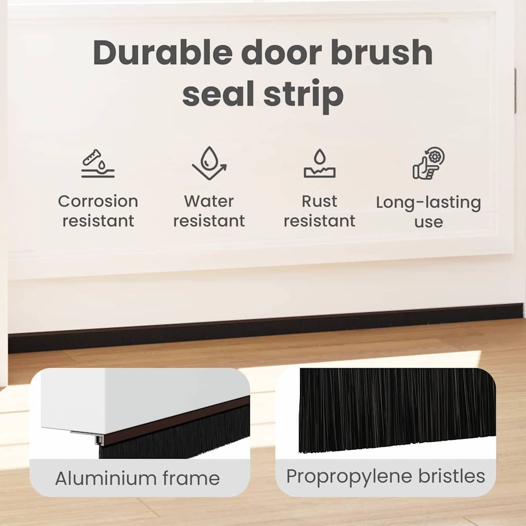 Screw-on Door Brush Seals 2 pcs Brown 100 cm Aluminium Alloy