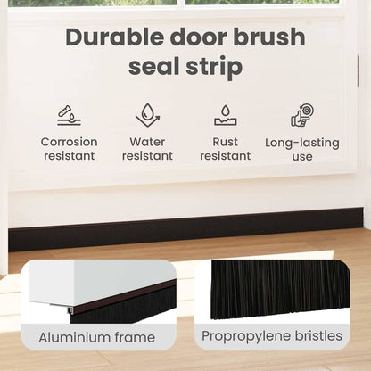 Screw-on Door Brush Seals 2 pcs Brown 100 cm Aluminium Alloy