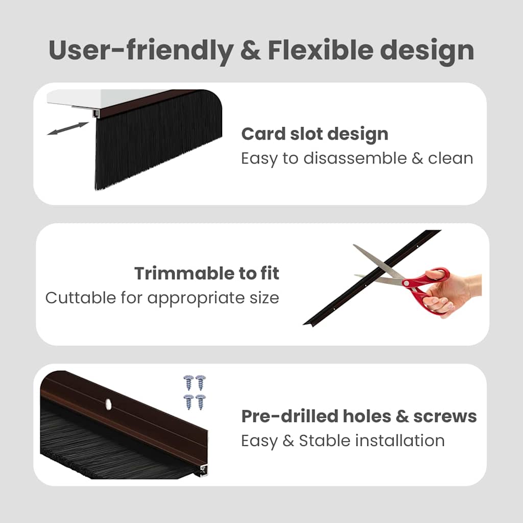 Screw-on Door Brush Seals 2 pcs Brown 100 cm Aluminium Alloy