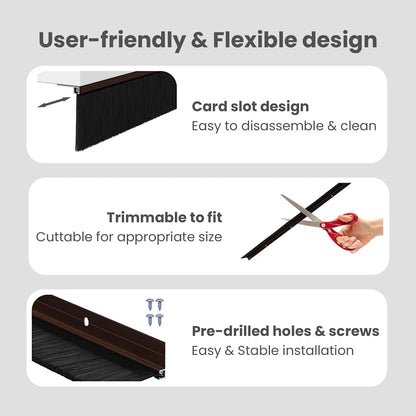 Screw-on Door Brush Seals 2 pcs Brown 100 cm Aluminium Alloy