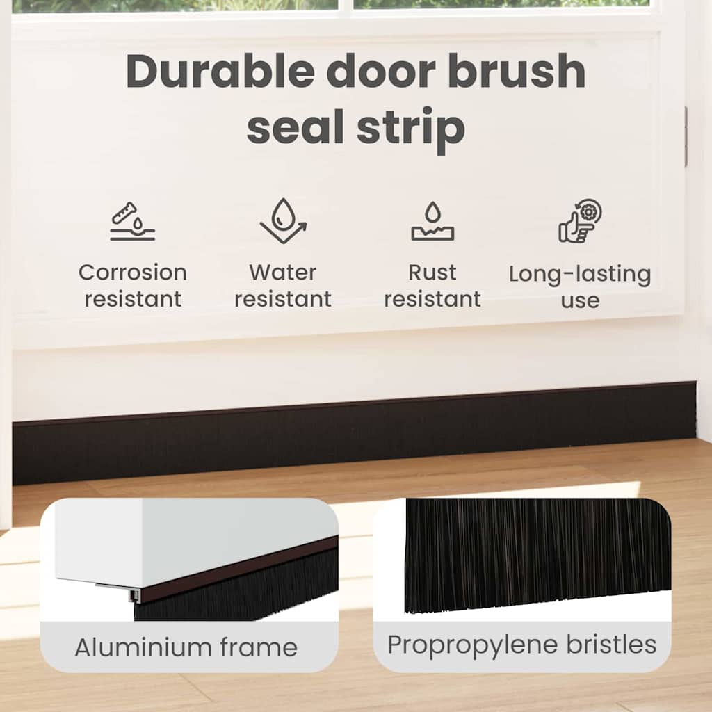 Screw-on Door Brush Seals 2 pcs Brown 100 cm Aluminium Alloy