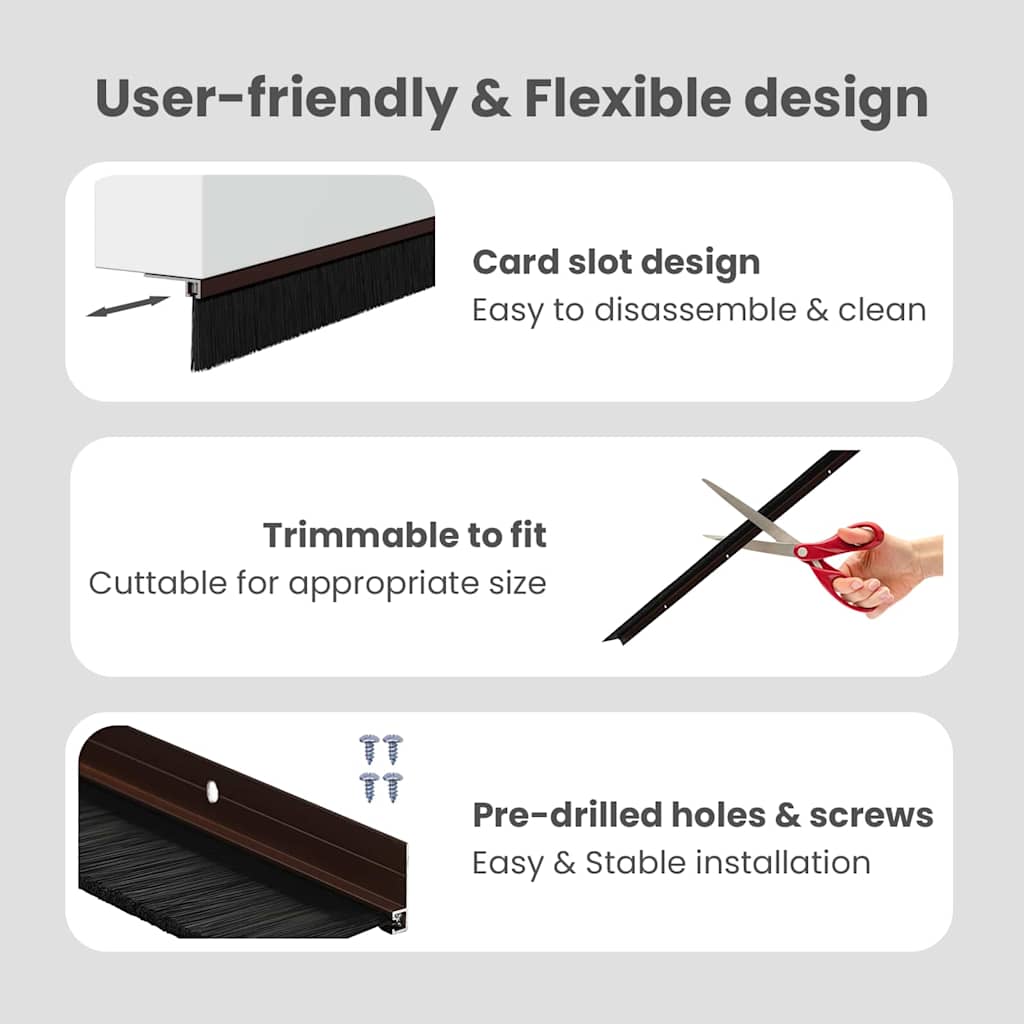 Screw-on Door Brush Seals 6 pcs Brown 100 cm Aluminium Alloy