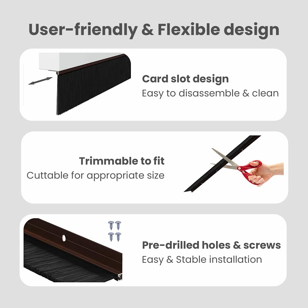 Screw-on Door Brush Seals 6 pcs Brown 100 cm Aluminium Alloy