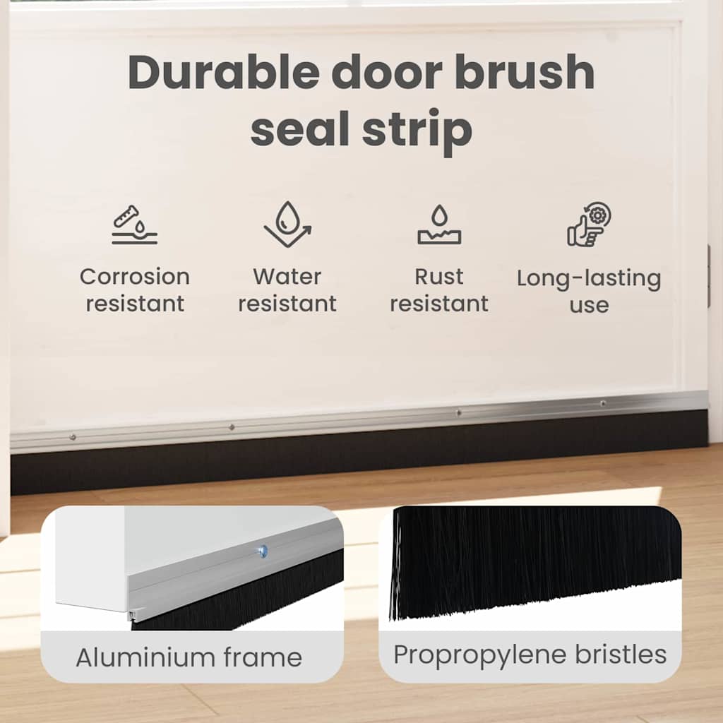 Screw-on Door Brush Seals 6 pcs Silver 100 cm Aluminium Alloy