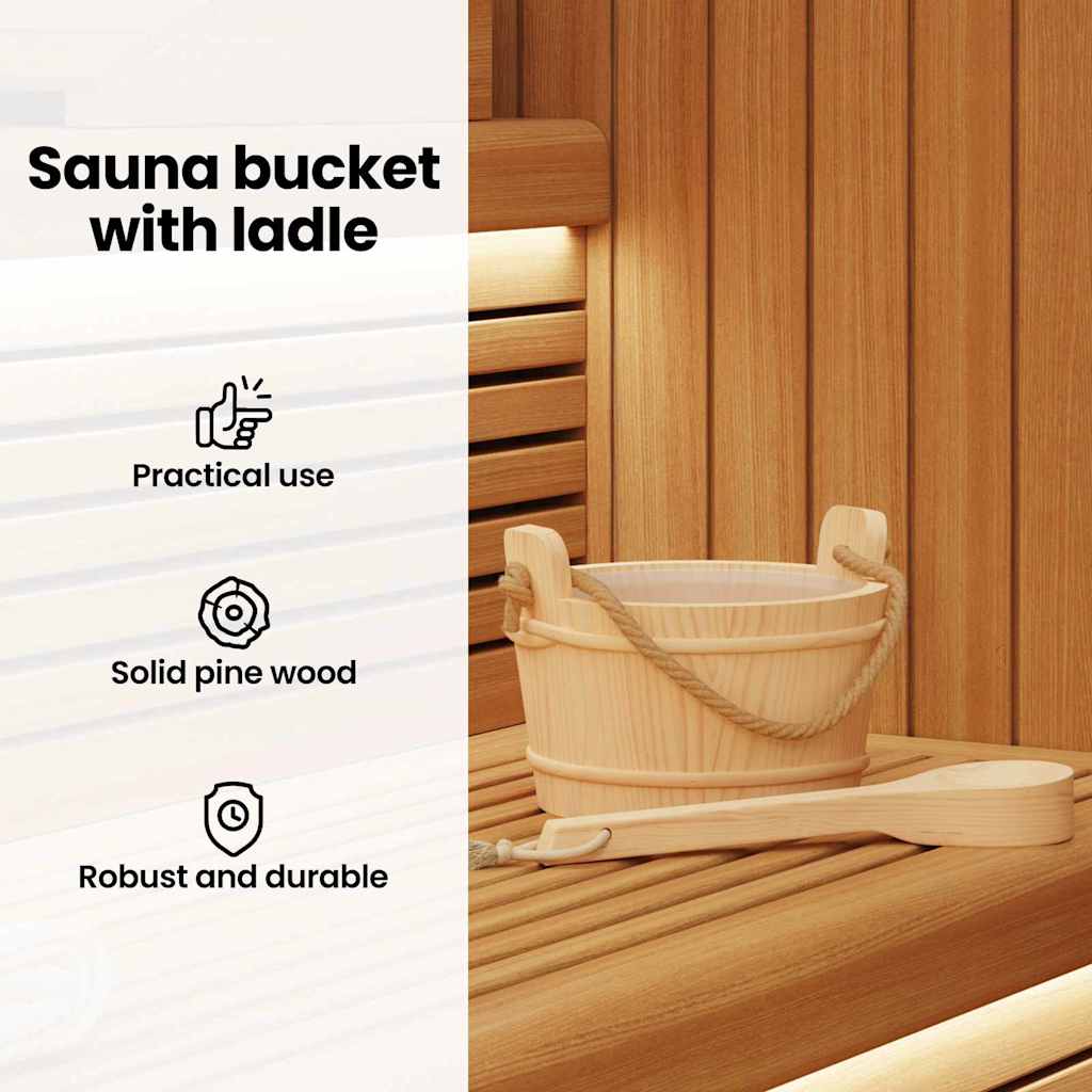 Sauna Bucket 2 pcs Brown Solid Pine Wood and Hemp
