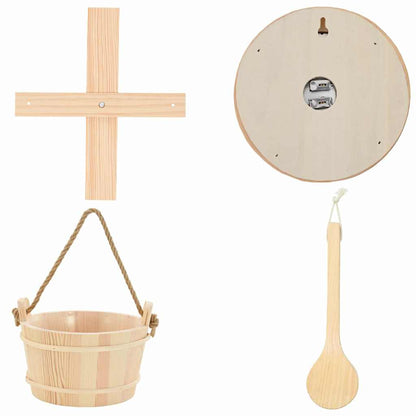 Sauna Accessory Set 4 pcs Brown Solid Pine Wood and Hemp
