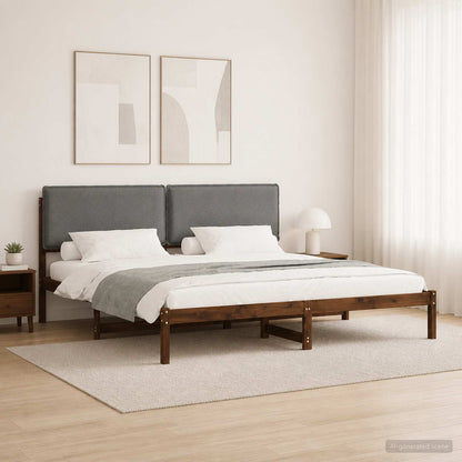 Bed Frame with Upholstered Headboard Dark Brown and Light Grey