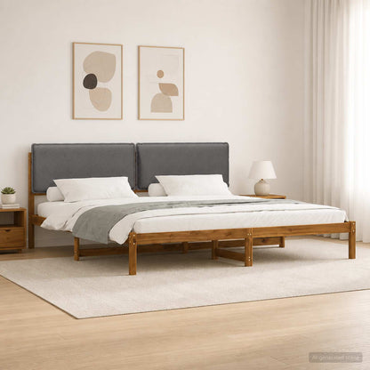 Bed Frame with Upholstered Headboard Natural and Light Grey